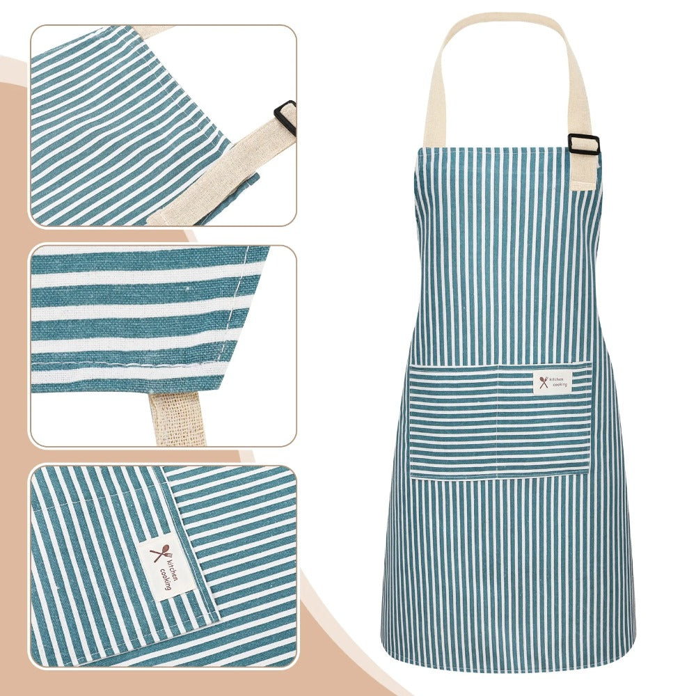 3 Pack Women'S Adjustable Aprons with Pockets - Soft Kitchen Aprons, Durable & Easy-Clean, Stylish Vertical Striped Design in \u002FGreenBrown - Ideal for Cooking, Baking, Grilling, BBQ, Crafting - Practical with Chest Pocket & Adjustable Ties - Ideal Gi