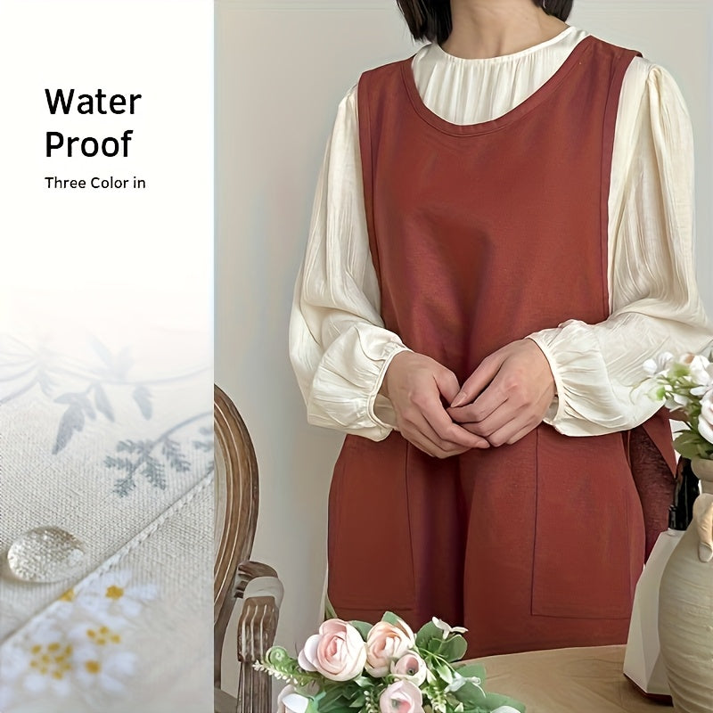 A Single Piece, Japanese-Style Apron Dress for Women, Featuring a Waist Tie And Two Pockets.