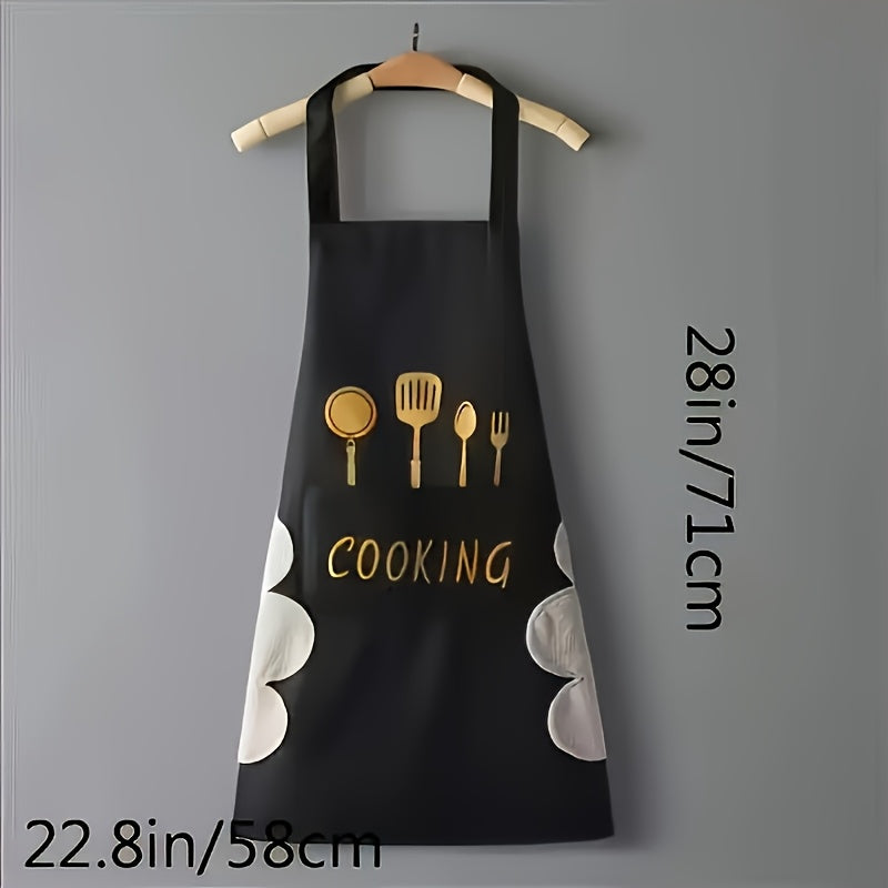 2pcs Fashionable Aprons 2pcs Set, Fashionable Black and Green Printed Aprons, Simple Thickened Belt, Home Kitchen Work Clothes - Mother's Day Gift