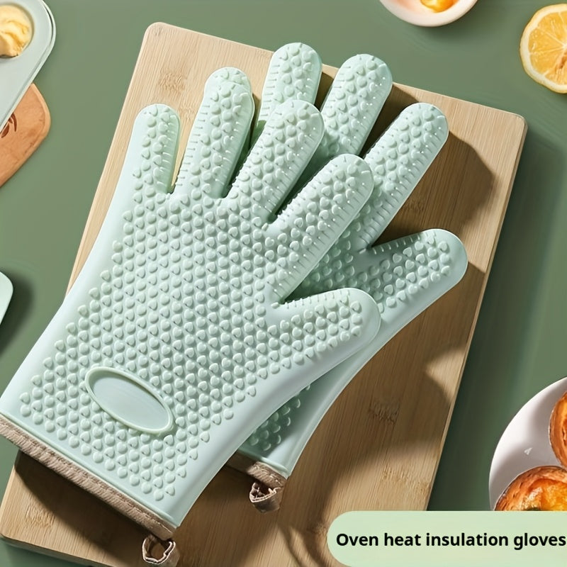 2pcs Set, a Pair of Thickened Heat-resistant Oven Mitts, Non-slip Silicone Gloves, Breathable Kitchen Oven Mitts, Gloves Surface Can Be Rinsed Directly with Water, High-temperature Resistant Baking Microwave Gloves, Suitable for Kitchen Cooking