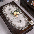 Beige Lace Tablecloth with Embroidery, Suitable for Oval Coffee Tables, Designed to Cover And Protect from Dust, Measuring 23.6'' X 47''. Can Be Used on Washing Machines And Refrigerators