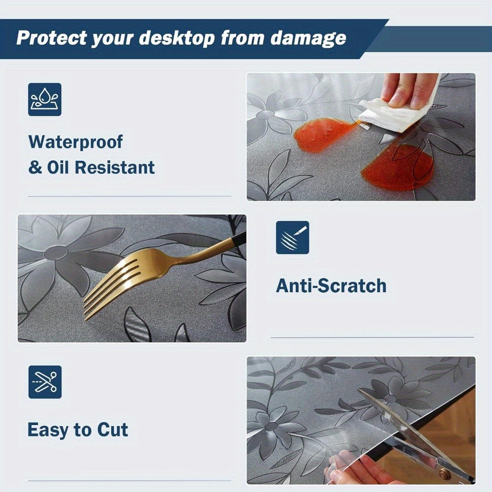 1pc of Floral Table Cover Made of 1.5Mm Thick Plastic, Designed to Protect Dining Tables with a Frosted End. This PVC Table Pad Is Suitable for Kitchen Use, Wooden Tables, And Hardwood Floors