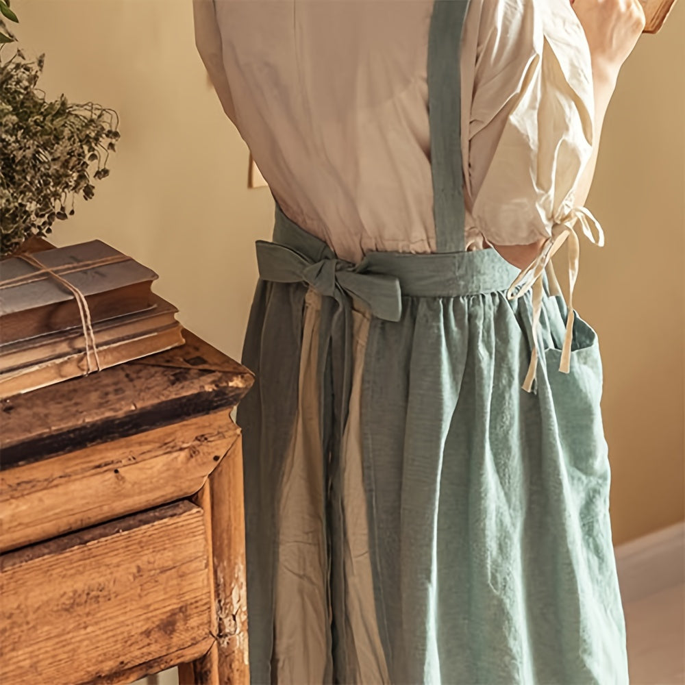 A Traditional French Linen Apron Featuring Frilled Edges, Perfect for Baking in The Kitchen, Available in a Solid Nordic Style And Various Color Options