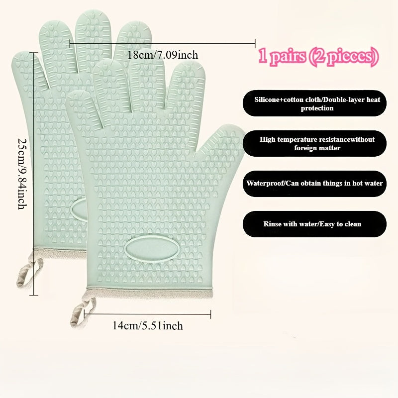 2pcs Set, a Pair of Thickened Heat-resistant Oven Mitts, Non-slip Silicone Gloves, Breathable Kitchen Oven Mitts, Gloves Surface Can Be Rinsed Directly with Water, High-temperature Resistant Baking Microwave Gloves, Suitable for Kitchen Cooking