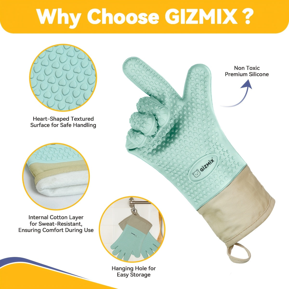 1 Pair Food Grade Heat Resistant Gloves 3 Layer Anti Scald Design Premium Insulation Fiber Light Beige Friendly Liner Non Slip Textured Surface for Easy Grip Up to 482F 250C Heat Resistant Universal for Oven Smoker BBQ Microwave Heat Press Food