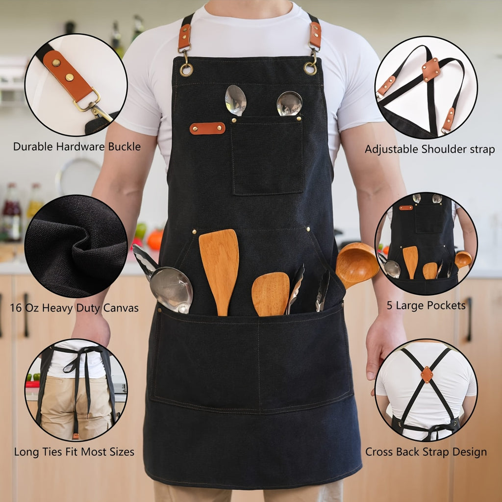 Heavy-Duty Professional Heavy-Duty Work Apron For Men - 16oz Canvas Crossback Design With XL Pockets, Perfect For Cooking, BBQ, Gardening & Workshop Protection