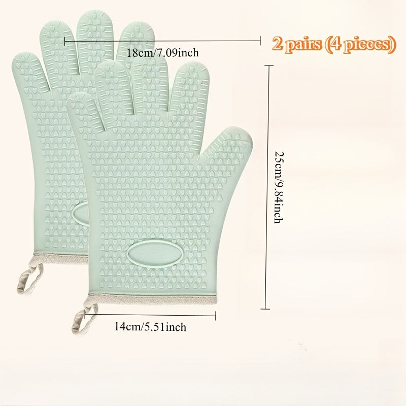 4pcs Set (2 Pairs) Thickened Kitchen Heat-Resistant Oven Mitts, Breathable Silicone Baking Gloves, High-Temperature Resistant Microwave Gloves. The Glove Surface Can Be Rinsed Directly with Water, Protecting Your Hands During Kitchen Cooking, Baking