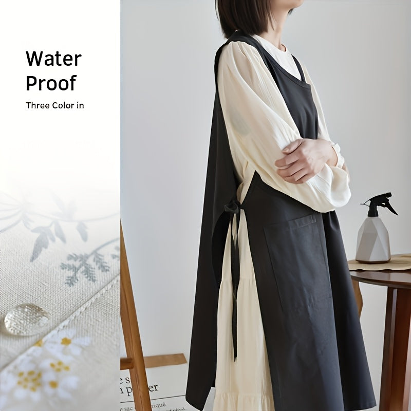A Single Piece, Japanese-Style Apron Dress for Women, Featuring a Waist Tie And Two Pockets.
