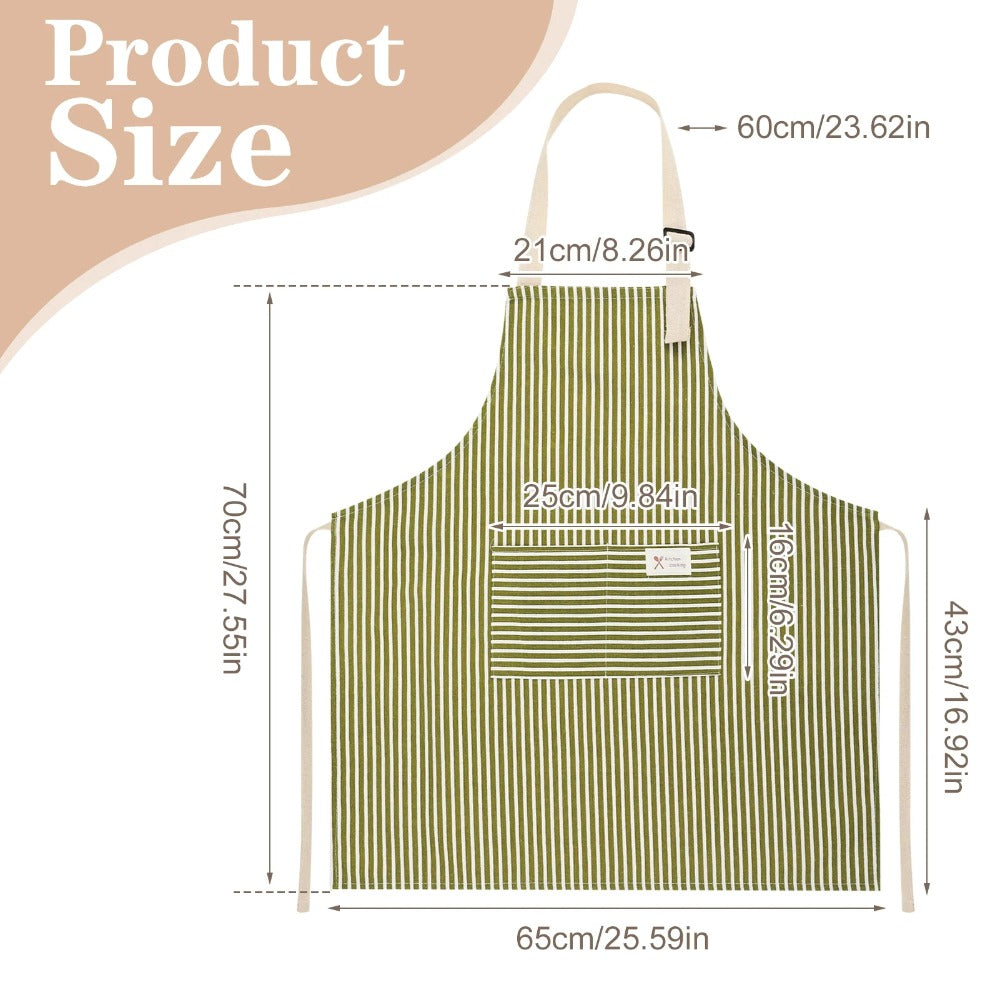 3 Pack Women'S Adjustable Aprons with Pockets - Soft Kitchen Aprons, Durable & Easy-Clean, Stylish Vertical Striped Design in \u002FGreenBrown - Ideal for Cooking, Baking, Grilling, BBQ, Crafting - Practical with Chest Pocket & Adjustable Ties - Ideal Gi