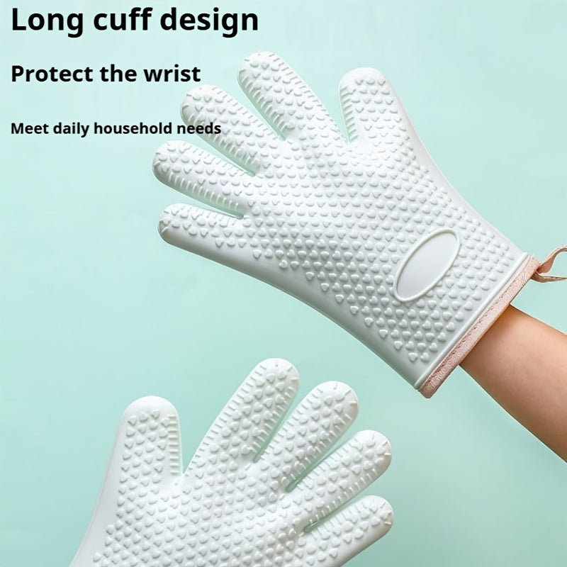 2pcs Set, a Pair of Thickened Heat-resistant Oven Mitts, Non-slip Silicone Gloves, Breathable Kitchen Oven Mitts, Gloves Surface Can Be Rinsed Directly with Water, High-temperature Resistant Baking Microwave Gloves, Suitable for Kitchen Cooking