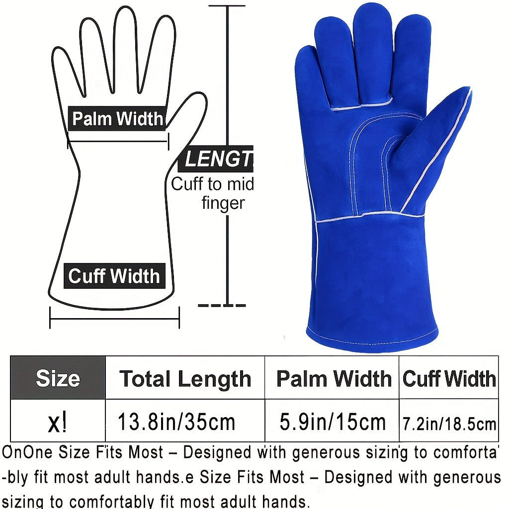 A Set of Durable Cowhide Gloves Designed for Heavy-Duty Work, Featuring High Heat Resistance, Flame Retardant Properties, And Wear Resistance. These Extended Welding Gloves Are Ideal for Driving, Gardening, Agriculture, And Handling Tasks