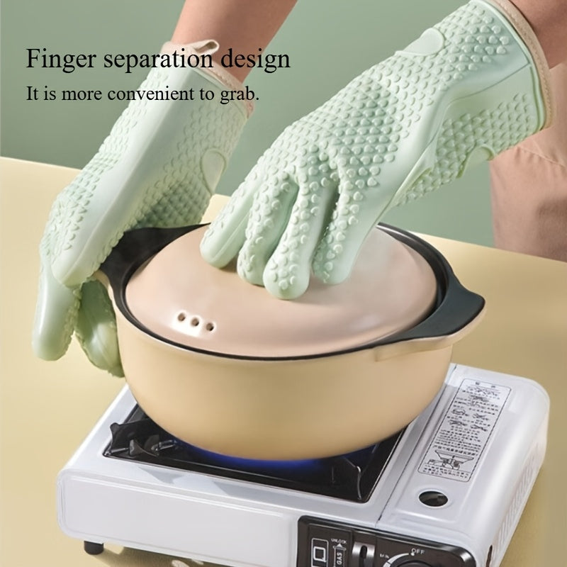 4pcs Set (2 Pairs) Thickened Kitchen Heat-Resistant Oven Mitts, Breathable Silicone Baking Gloves, High-Temperature Resistant Microwave Gloves. The Glove Surface Can Be Rinsed Directly with Water, Protecting Your Hands During Kitchen Cooking, Baking