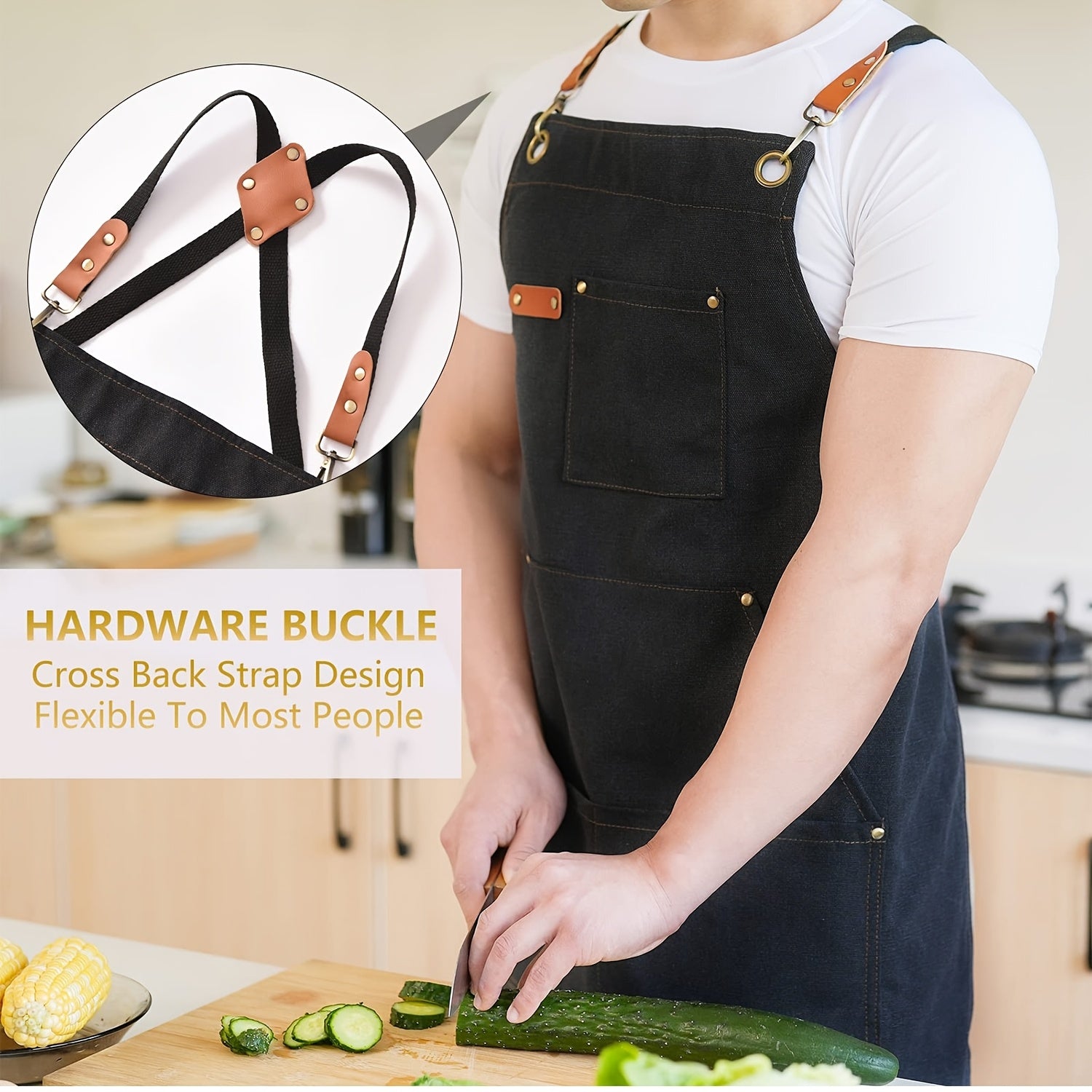 Heavy-Duty Professional Heavy-Duty Work Apron For Men - 16oz Canvas Crossback Design With XL Pockets, Perfect For Cooking, BBQ, Gardening & Workshop Protection