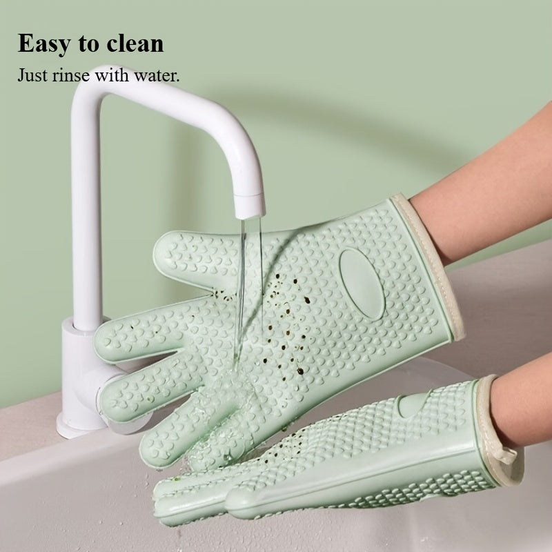 4pcs Set (2 Pairs) Thickened Kitchen Heat-Resistant Oven Mitts, Breathable Silicone Baking Gloves, High-Temperature Resistant Microwave Gloves. The Glove Surface Can Be Rinsed Directly with Water, Protecting Your Hands During Kitchen Cooking, Baking