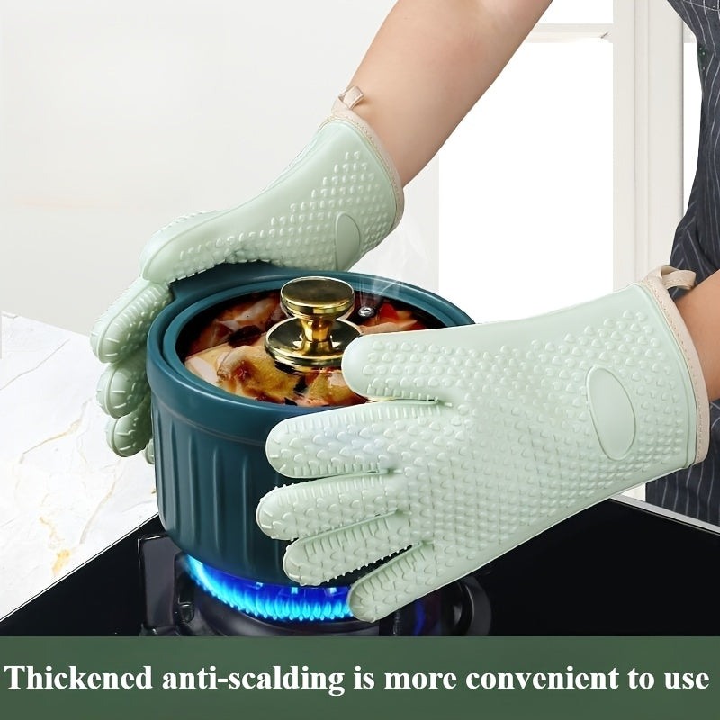 4pcs Set (2 Pairs) Thickened Kitchen Heat-Resistant Oven Mitts, Breathable Silicone Baking Gloves, High-Temperature Resistant Microwave Gloves. The Glove Surface Can Be Rinsed Directly with Water, Protecting Your Hands During Kitchen Cooking, Baking