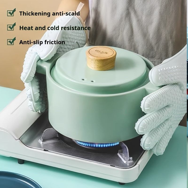 2pcs Set, a Pair of Thickened Heat-resistant Oven Mitts, Non-slip Silicone Gloves, Breathable Kitchen Oven Mitts, Gloves Surface Can Be Rinsed Directly with Water, High-temperature Resistant Baking Microwave Gloves, Suitable for Kitchen Cooking