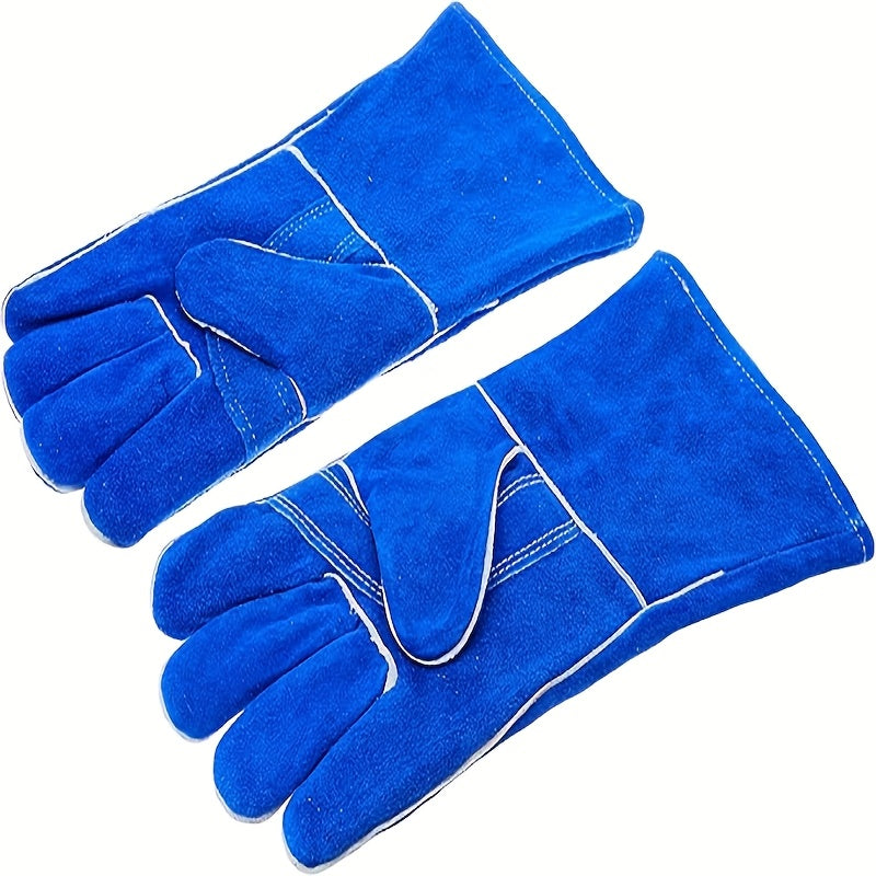 A Set of Durable Cowhide Gloves Designed for Heavy-Duty Work, Featuring High Heat Resistance, Flame Retardant Properties, And Wear Resistance. These Extended Welding Gloves Are Ideal for Driving, Gardening, Agriculture, And Handling Tasks