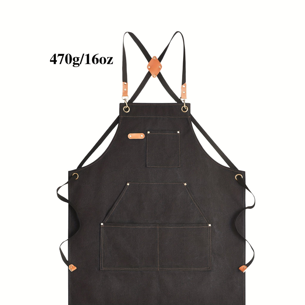 Heavy-Duty Professional Heavy-Duty Work Apron For Men - 16oz Canvas Crossback Design With XL Pockets, Perfect For Cooking, BBQ, Gardening & Workshop Protection