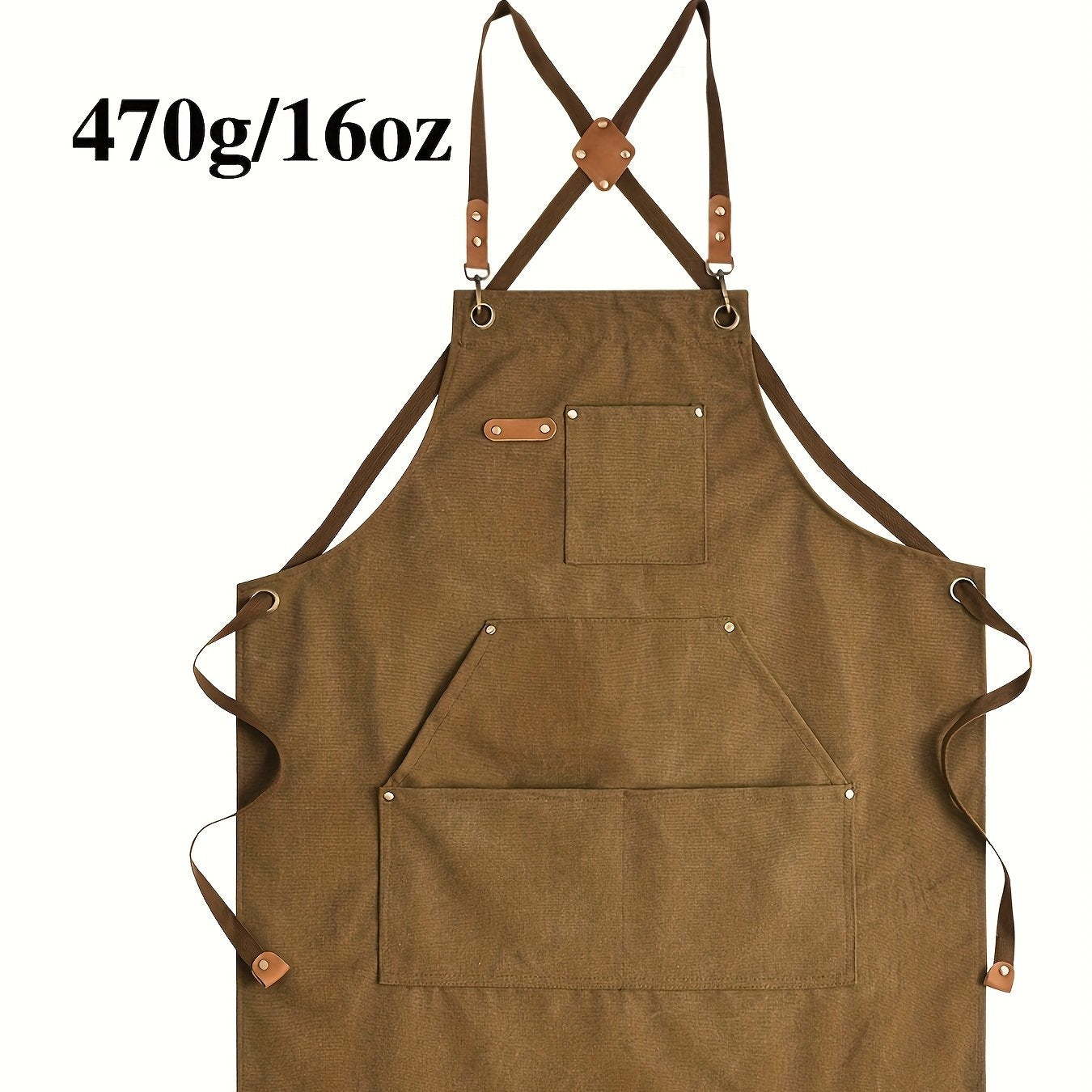 Heavy-Duty 16oz Canvas Apron for Tough Guys - Adjustable Straps + Metal Buckles + 5 Large Pockets, Perfect for Kitchen Baking\u002FGardening & Workshop Use with Cross-Back Design to Fit All Body Types!