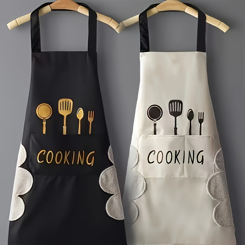 2pcs Fashionable Aprons 2pcs Set, Fashionable Black and Green Printed Aprons, Simple Thickened Belt, Home Kitchen Work Clothes - Mother's Day Gift