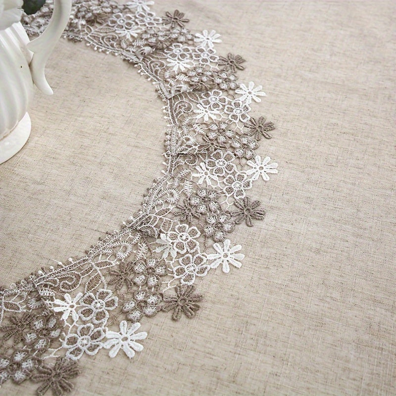 1pc, Exquisite Grey Linen Embroidery Lace Round Table Cloth, Lace Embroidery High Quality Grease Table Cover, Christmas, Halloween, Wedding Party Holiday Tabletop Decoration, Bohemian Style Coffee Table, Breakfast Table Shoe Cabinet Table Cover.