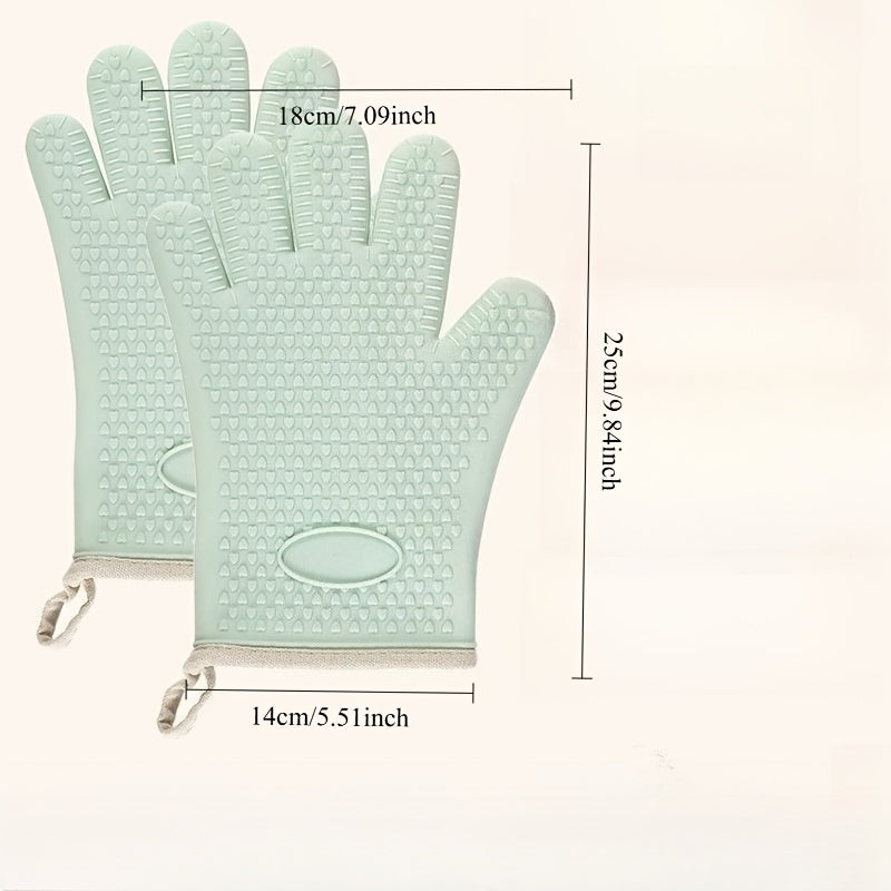 4pcs Set (2 Pairs) Thickened Kitchen Heat-Resistant Oven Mitts, Breathable Silicone Baking Gloves, High-Temperature Resistant Microwave Gloves. The Glove Surface Can Be Rinsed Directly with Water, Protecting Your Hands During Kitchen Cooking, Baking