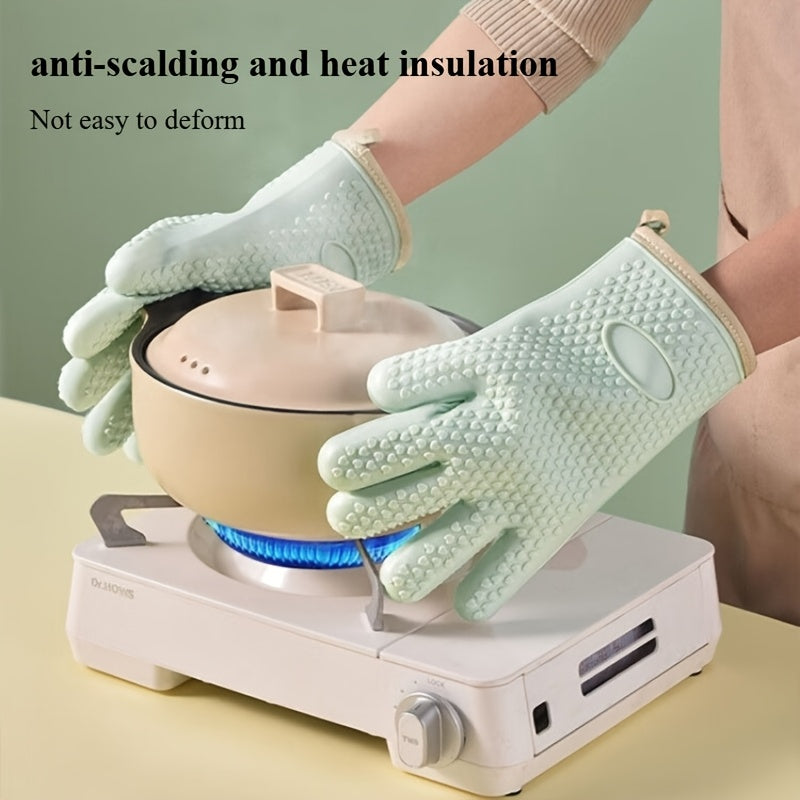 4pcs Set (2 Pairs) Thickened Kitchen Heat-Resistant Oven Mitts, Breathable Silicone Baking Gloves, High-Temperature Resistant Microwave Gloves. The Glove Surface Can Be Rinsed Directly with Water, Protecting Your Hands During Kitchen Cooking, Baking