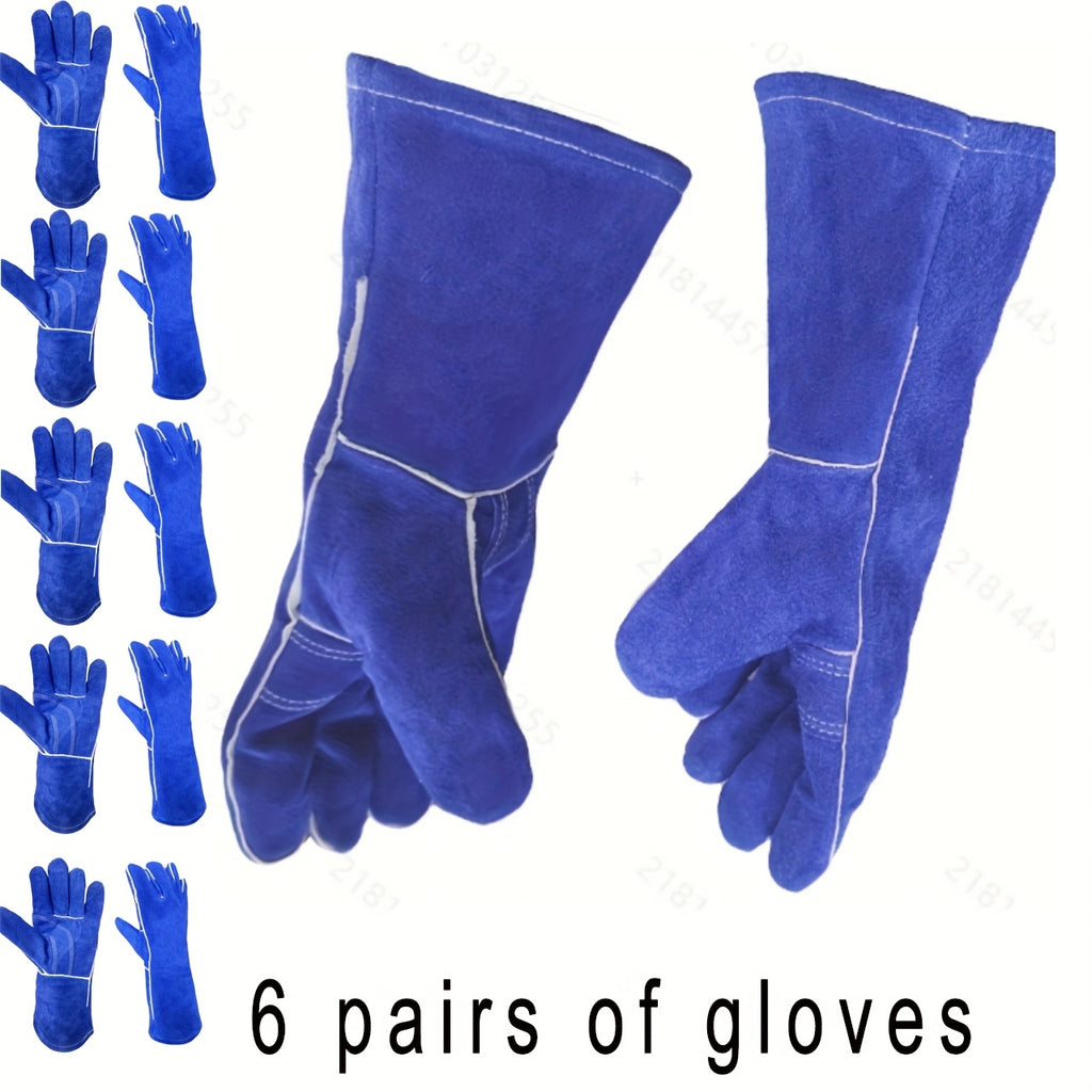 A Set of Durable Cowhide Gloves Designed for Heavy-Duty Work, Featuring High Heat Resistance, Flame Retardant Properties, And Wear Resistance. These Extended Welding Gloves Are Ideal for Driving, Gardening, Agriculture, And Handling Tasks