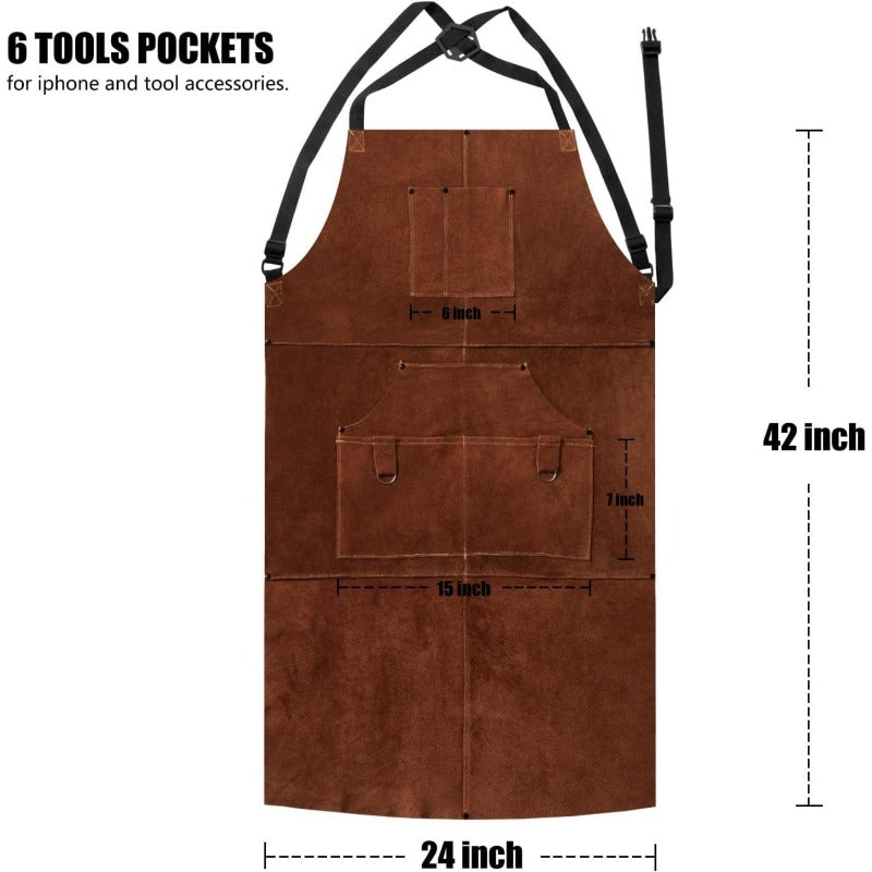 (3-Pack) One Heavy Duty Faux Leather Welding Apron + Gloves for Men - 42-Inch Heat Resistant Cowhide Work Apron with Pockets, Padded Shoulder Straps, Soft And Breathable, Extra Strong Denim Weave for Forging And Carpentry Work