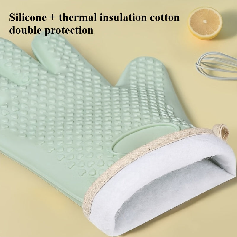 4pcs Set (2 Pairs) Thickened Kitchen Heat-Resistant Oven Mitts, Breathable Silicone Baking Gloves, High-Temperature Resistant Microwave Gloves. The Glove Surface Can Be Rinsed Directly with Water, Protecting Your Hands During Kitchen Cooking, Baking