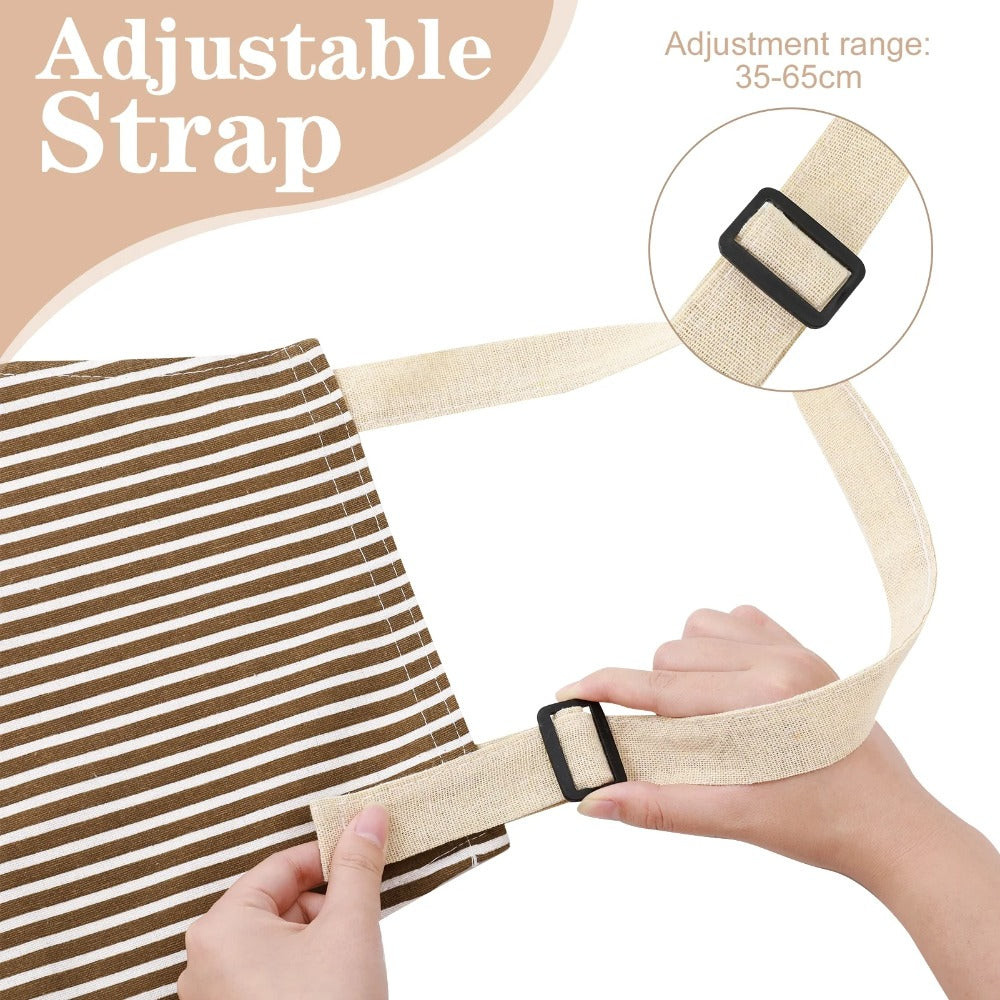 3 Pack Women'S Adjustable Aprons with Pockets - Soft Kitchen Aprons, Durable & Easy-Clean, Stylish Vertical Striped Design in \u002FGreenBrown - Ideal for Cooking, Baking, Grilling, BBQ, Crafting - Practical with Chest Pocket & Adjustable Ties - Ideal Gi