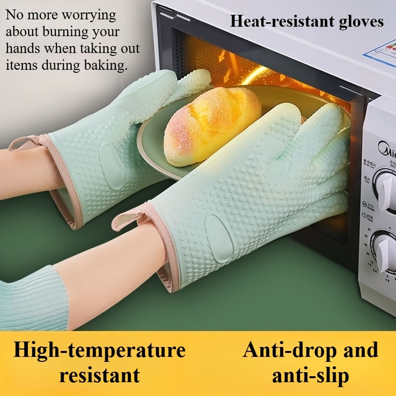 4pcs Set (2 Pairs) Thickened Kitchen Heat-Resistant Oven Mitts, Breathable Silicone Baking Gloves, High-Temperature Resistant Microwave Gloves. The Glove Surface Can Be Rinsed Directly with Water, Protecting Your Hands During Kitchen Cooking, Baking