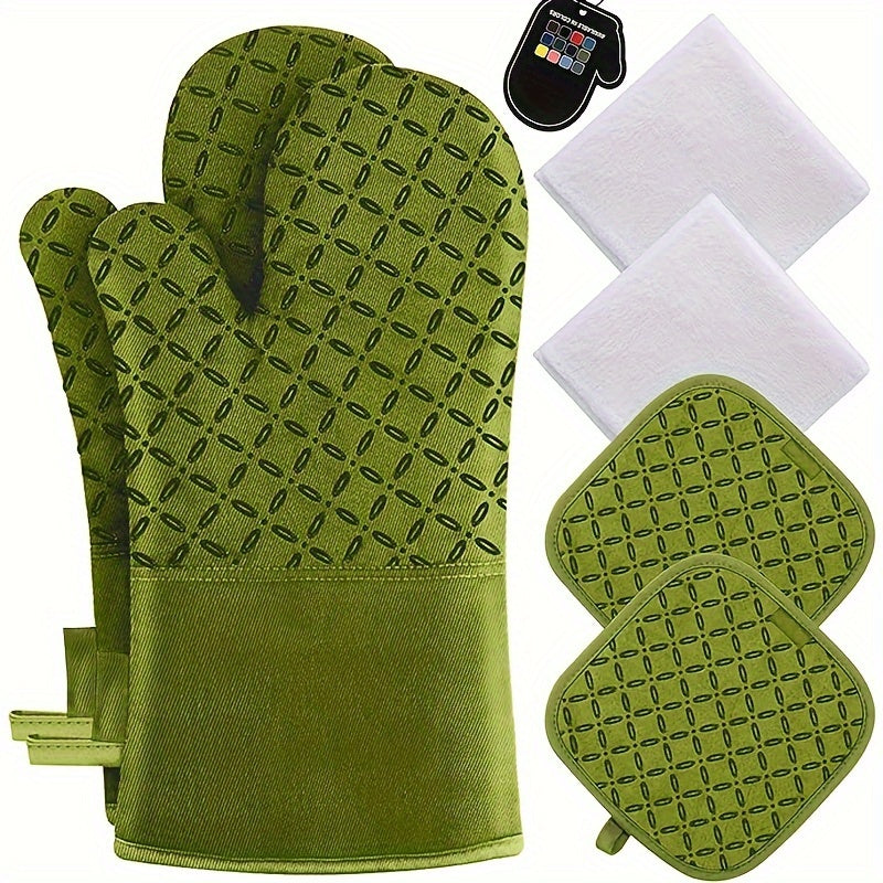 6pcs Oven Gloves and Pot Holders | High Heat Resistant Polyester Oven Mitts with Non-Slip Surface for Cooking, Machine Washable by BRODARK