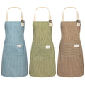 3 Pack Women'S Adjustable Aprons with Pockets - Soft Kitchen Aprons, Durable & Easy-Clean, Stylish Vertical Striped Design in \u002FGreenBrown - Ideal for Cooking, Baking, Grilling, BBQ, Crafting - Practical with Chest Pocket & Adjustable Ties - Ideal Gi