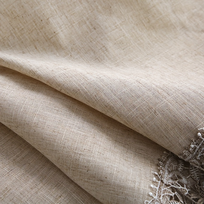 1pc, Exquisite Grey Linen Embroidery Lace Round Table Cloth, Lace Embroidery High Quality Grease Table Cover, Christmas, Halloween, Wedding Party Holiday Tabletop Decoration, Bohemian Style Coffee Table, Breakfast Table Shoe Cabinet Table Cover.