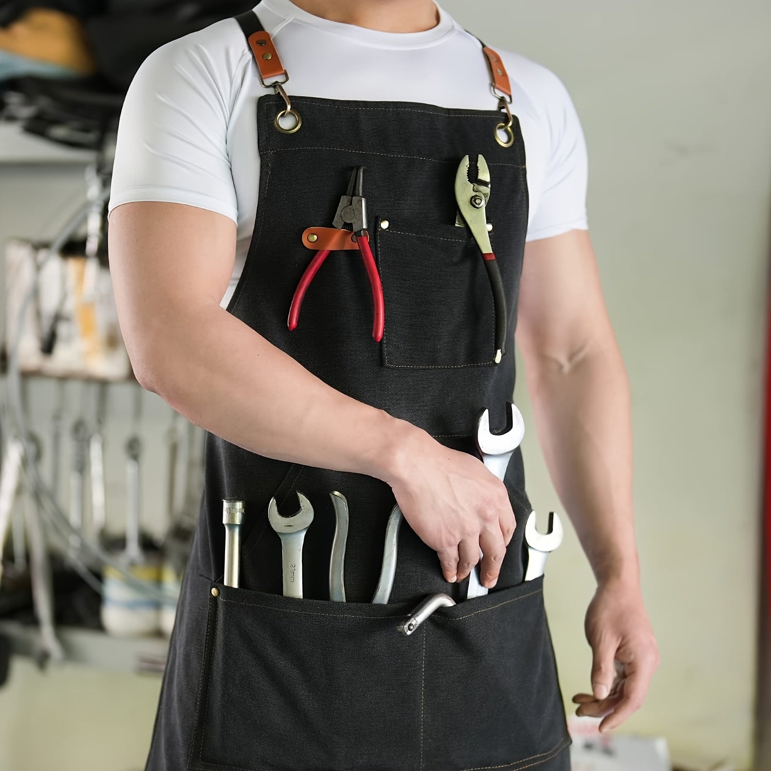 Heavy-Duty Professional Heavy-Duty Work Apron For Men - 16oz Canvas Crossback Design With XL Pockets, Perfect For Cooking, BBQ, Gardening & Workshop Protection