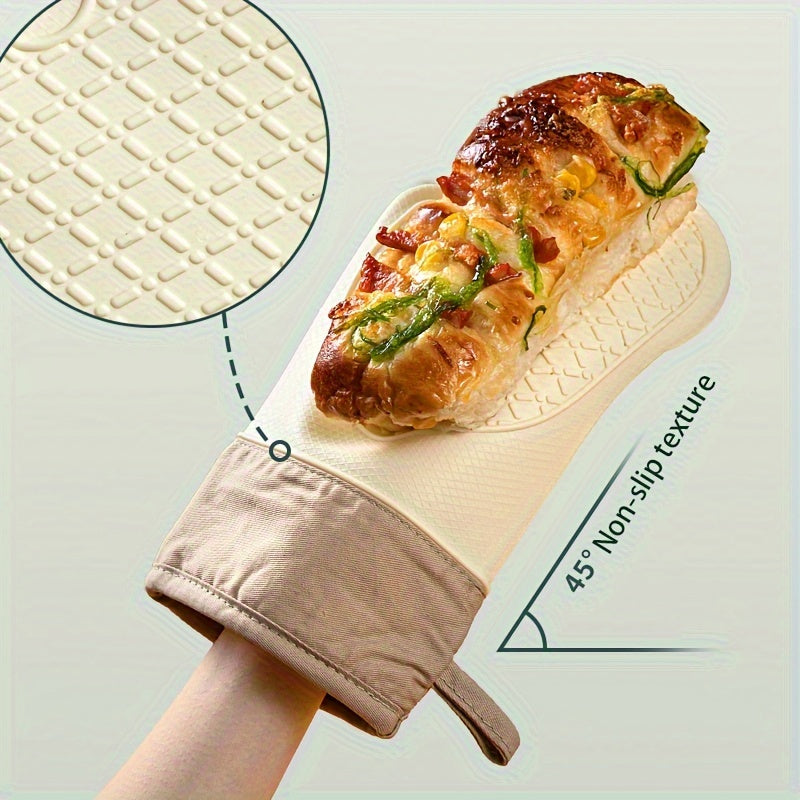 Two Oven Mitts Kitchen Heat Insulation Anti-scald Gloves Baking Thickened Silicone High Temperature Microwave Oven Mitts Non-slip