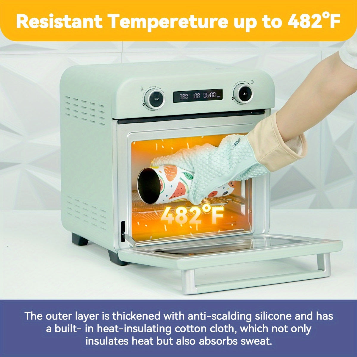 1 Pair Food Grade Heat Resistant Gloves 3 Layer Anti Scald Design Premium Insulation Fiber Light Beige Friendly Liner Non Slip Textured Surface for Easy Grip Up to 482F 250C Heat Resistant Universal for Oven Smoker BBQ Microwave Heat Press Food