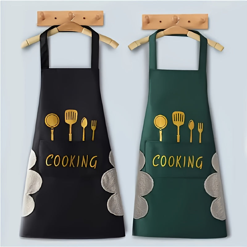 2pcs Fashionable Aprons 2pcs Set, Fashionable Black and Green Printed Aprons, Simple Thickened Belt, Home Kitchen Work Clothes - Mother's Day Gift