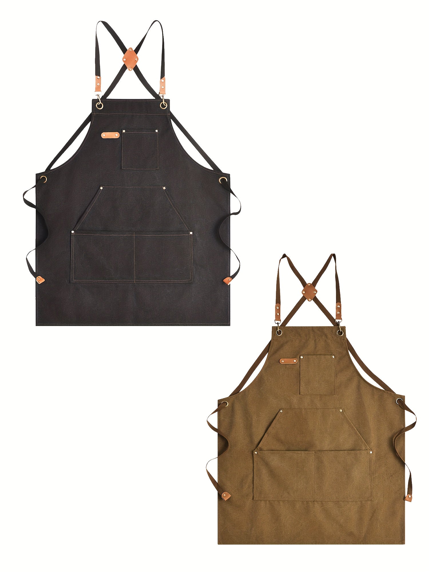 Heavy-Duty 16oz Canvas Apron for Tough Guys - Adjustable Straps + Metal Buckles + 5 Large Pockets, Perfect for Kitchen Baking\u002FGardening & Workshop Use with Cross-Back Design to Fit All Body Types!
