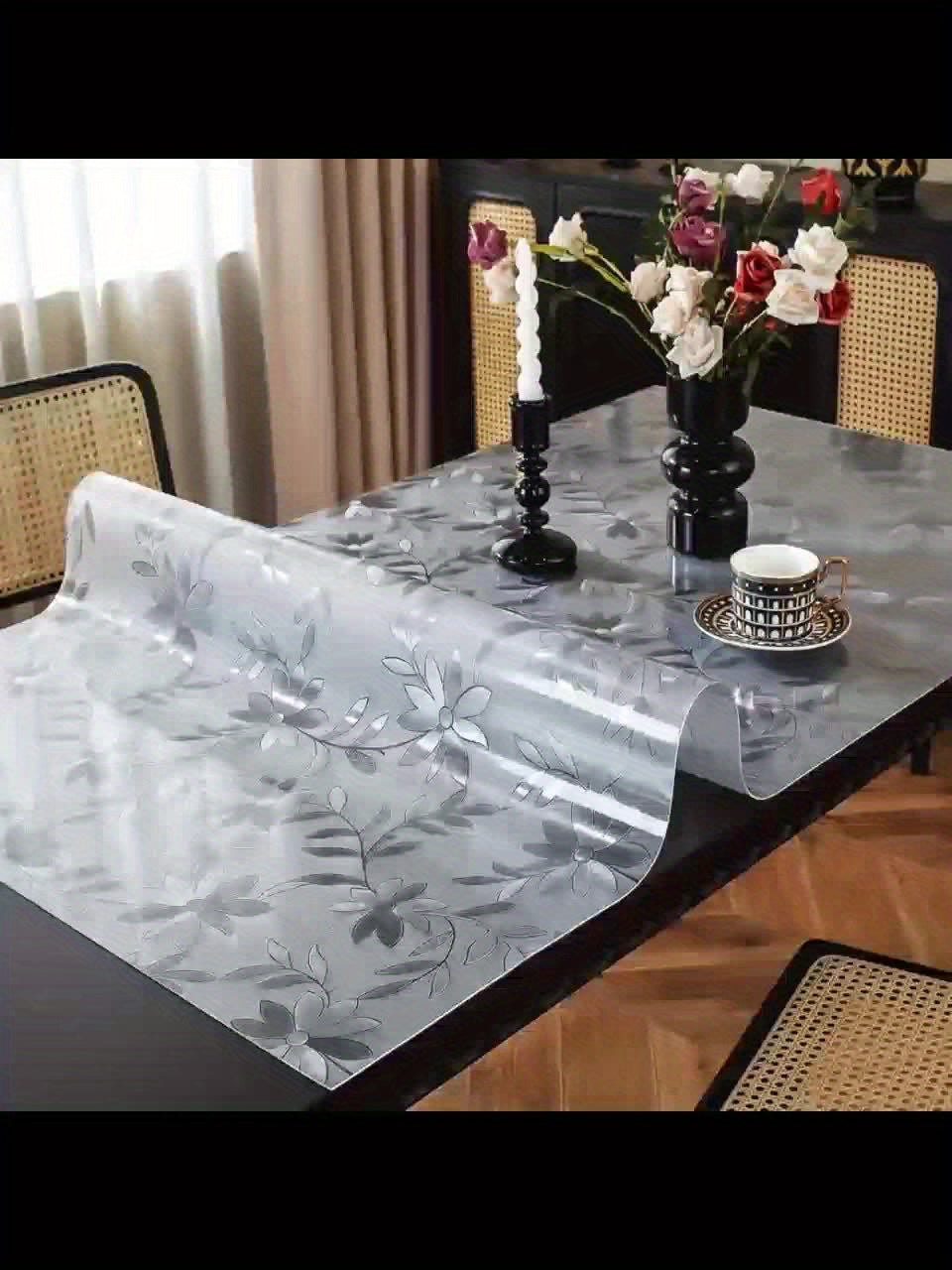 1pc of Floral Table Cover Made of 1.5Mm Thick Plastic, Designed to Protect Dining Tables with a Frosted End. This PVC Table Pad Is Suitable for Kitchen Use, Wooden Tables, And Hardwood Floors
