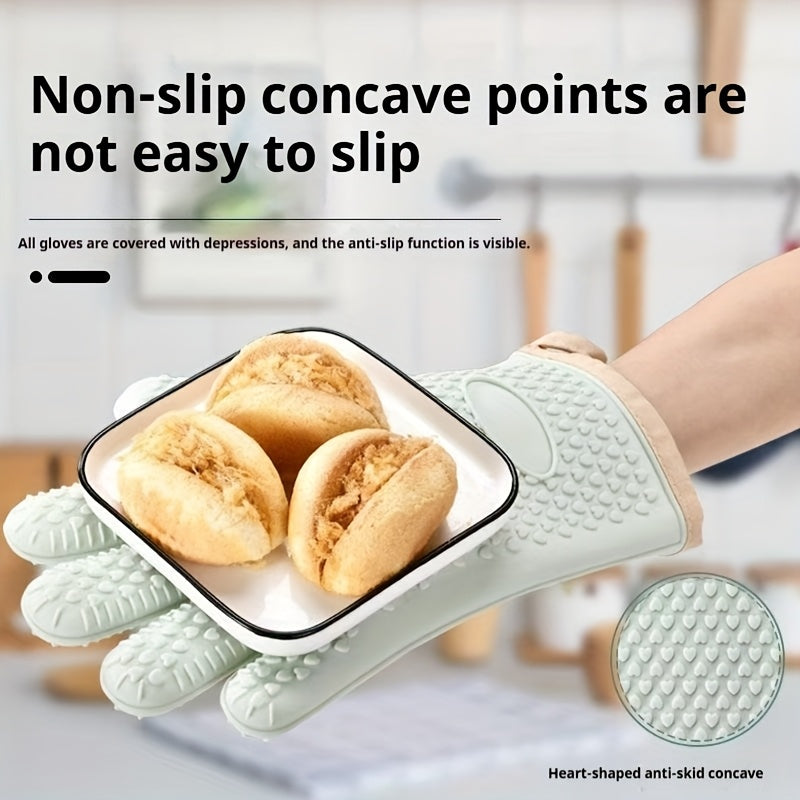 2pcs Set, a Pair of Thickened Heat-resistant Oven Mitts, Non-slip Silicone Gloves, Breathable Kitchen Oven Mitts, Gloves Surface Can Be Rinsed Directly with Water, High-temperature Resistant Baking Microwave Gloves, Suitable for Kitchen Cooking