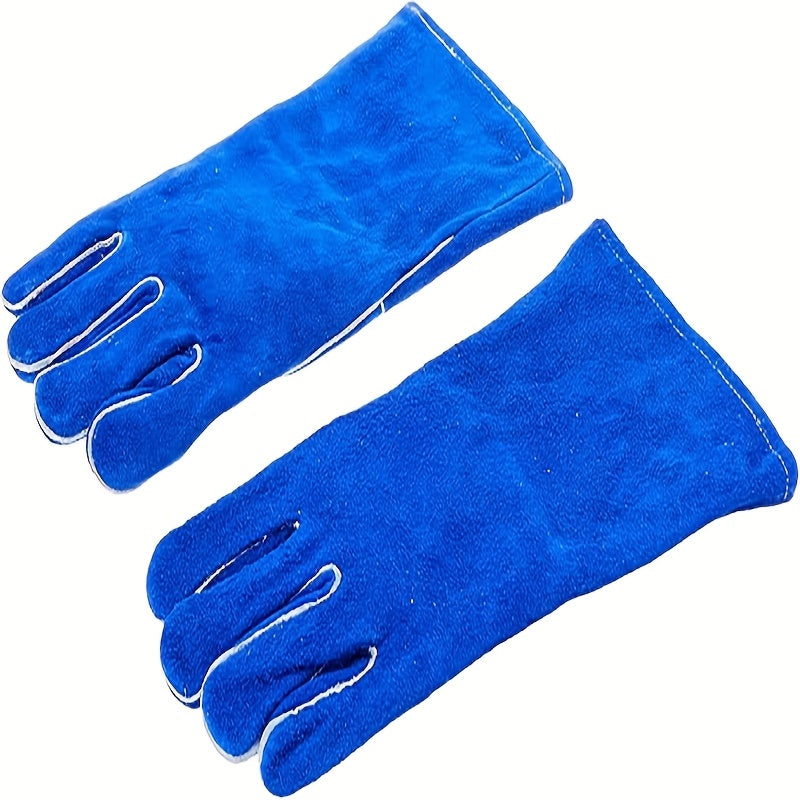 A Set of Durable Cowhide Gloves Designed for Heavy-Duty Work, Featuring High Heat Resistance, Flame Retardant Properties, And Wear Resistance. These Extended Welding Gloves Are Ideal for Driving, Gardening, Agriculture, And Handling Tasks