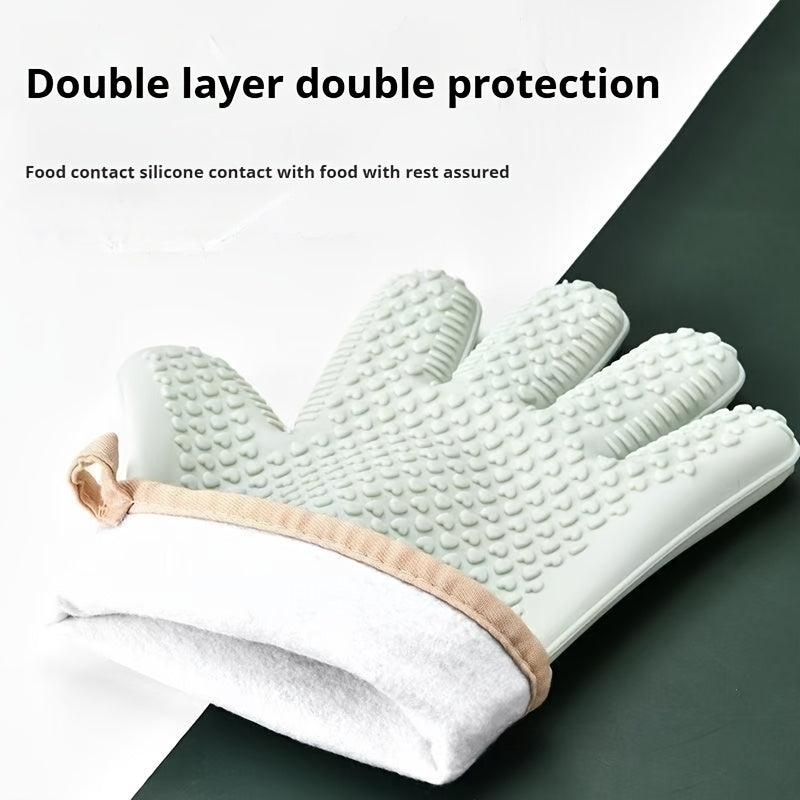 2pcs Set, a Pair of Thickened Heat-resistant Oven Mitts, Non-slip Silicone Gloves, Breathable Kitchen Oven Mitts, Gloves Surface Can Be Rinsed Directly with Water, High-temperature Resistant Baking Microwave Gloves, Suitable for Kitchen Cooking