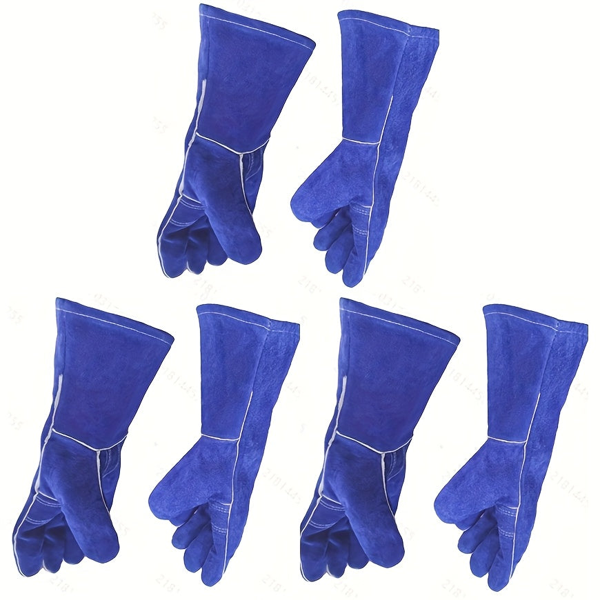 A Set of Durable Cowhide Gloves Designed for Heavy-Duty Work, Featuring High Heat Resistance, Flame Retardant Properties, And Wear Resistance. These Extended Welding Gloves Are Ideal for Driving, Gardening, Agriculture, And Handling Tasks