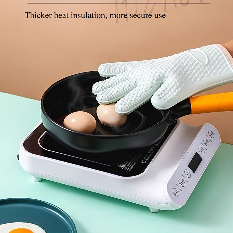 4pcs Set (2 Pairs) Thickened Kitchen Heat-Resistant Oven Mitts, Breathable Silicone Baking Gloves, High-Temperature Resistant Microwave Gloves. The Glove Surface Can Be Rinsed Directly with Water, Protecting Your Hands During Kitchen Cooking, Baking
